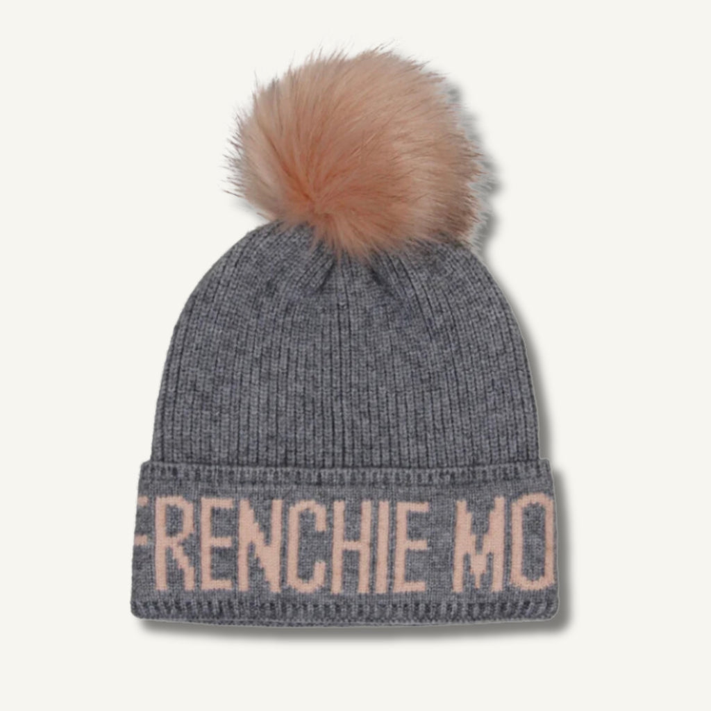 Frenchie Mom Knit Faux Pom Beanie
