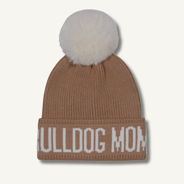 Bulldog Mom Knit Faux Pom Beanie