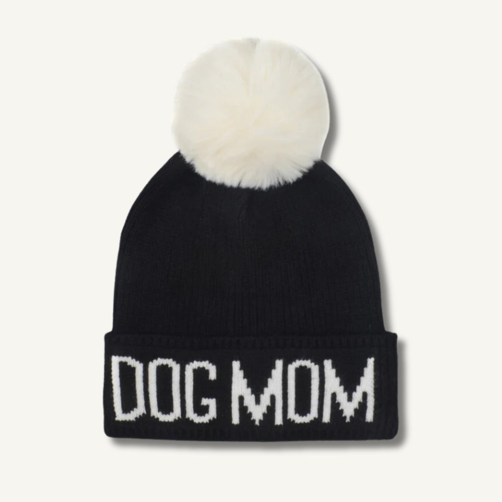 Dog Mom Knit Faux Pom Beanie