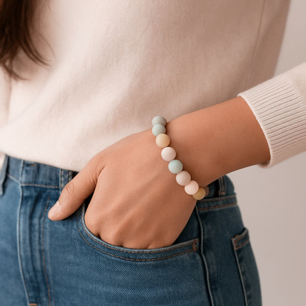 Matte Amazonite Beaded Sobriety Bracelet – 1 Year