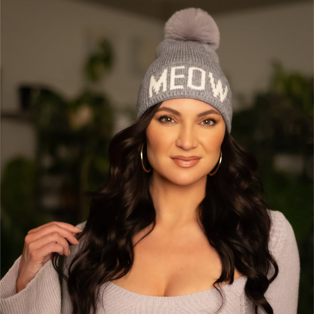 Meow Knit Faux Pom Beanie