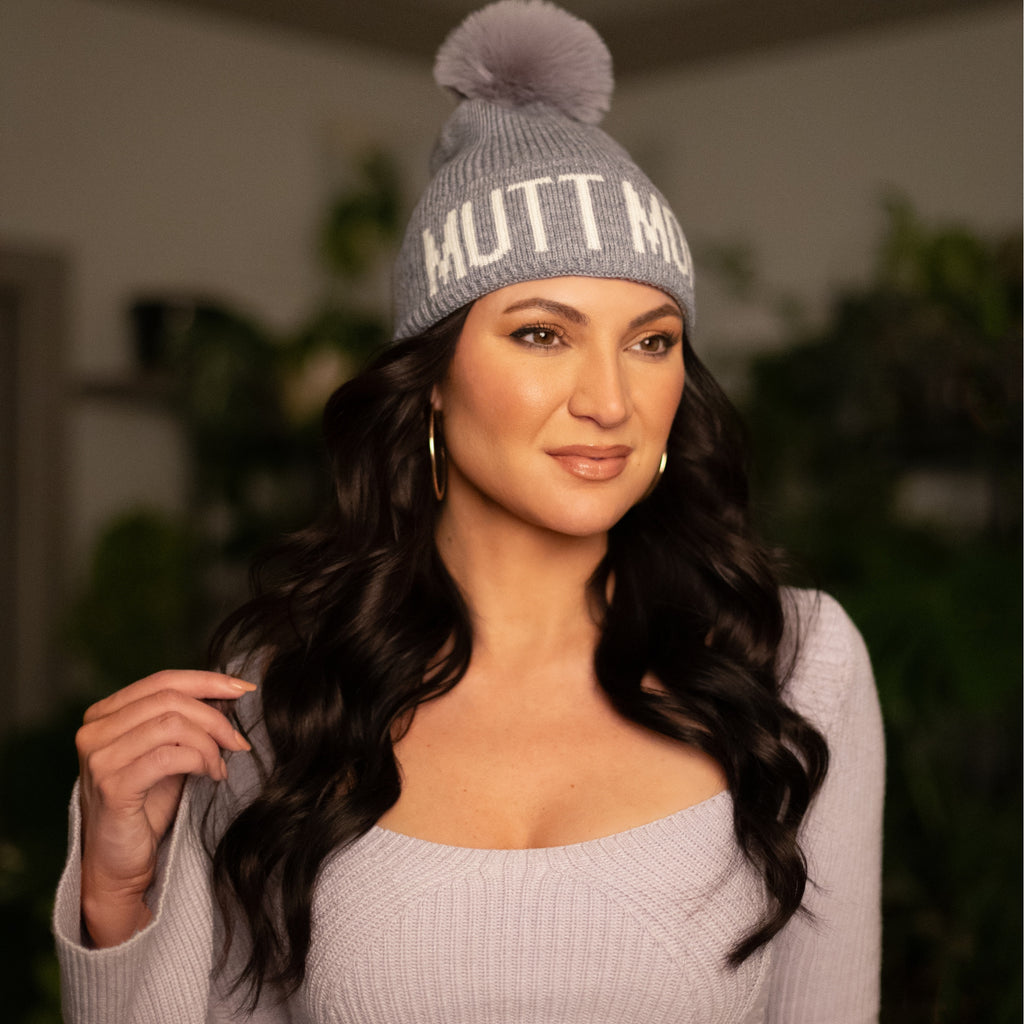Mutt Mom Knit Faux Pom Beanie