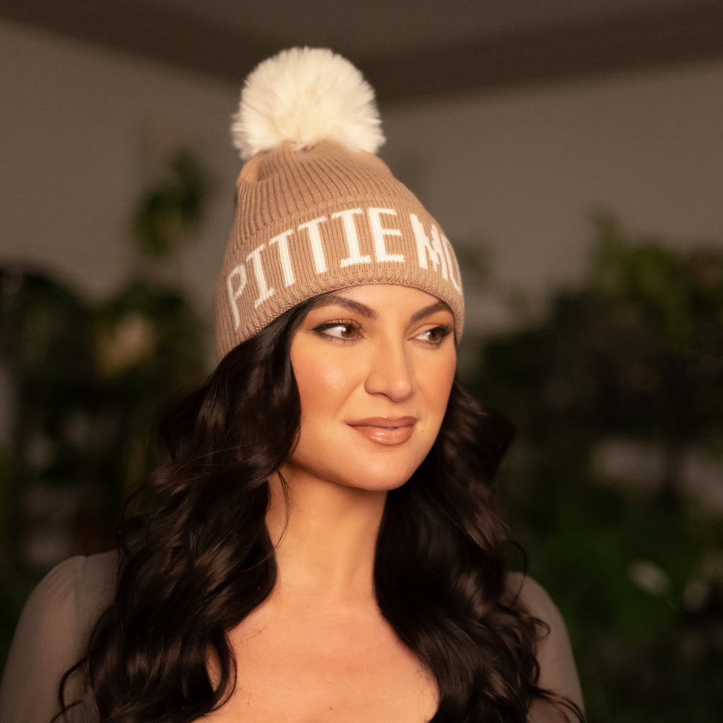 Pittie Mom Knit Faux Pom Beanie