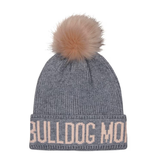 Bulldog Mom Knit Faux Pom Beanie