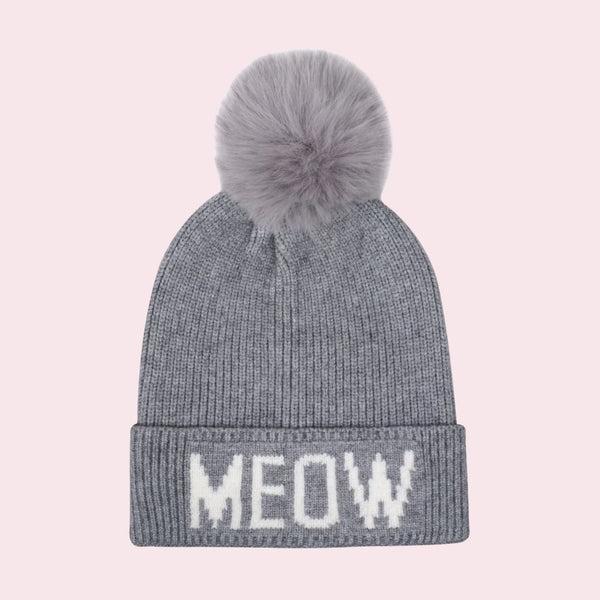 Meow Knit Faux Pom Beanie